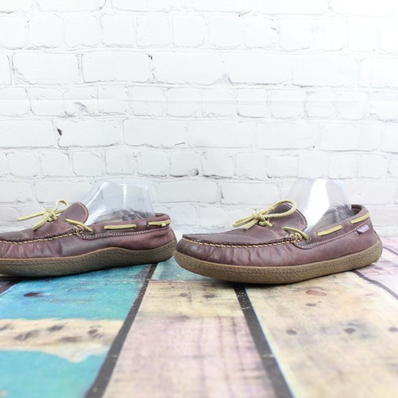 LL Bean Handsewn Purple Leather Flannel Lined Moccasins Slippers 10 M - Picture 2 of 9